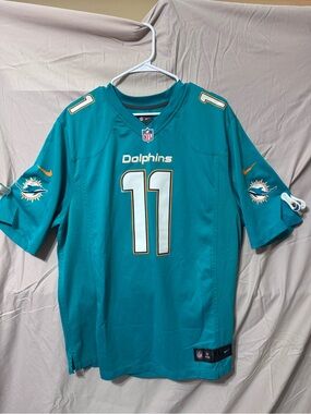 Nike Teal Dolphins #11 Football Jersey with White & Gold Accents